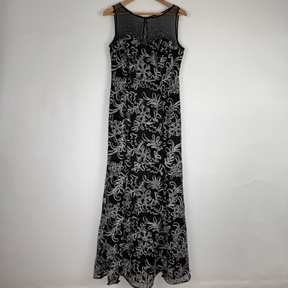 IGNITE EVENINGS Formal Black Embellished Full length gown. Beads and sequins.
